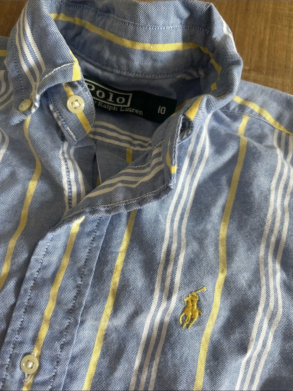 Boys Polo by Ralph Lauren Blue, Yellow & White Striped Button-Down Shirt Size 10